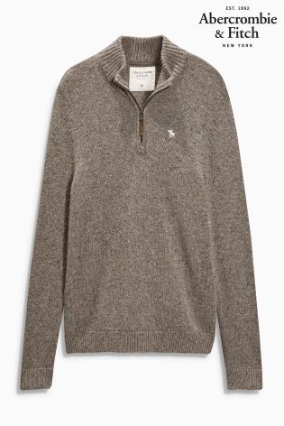 Brown Abercrombie & Fitch Zip Neck Pullover